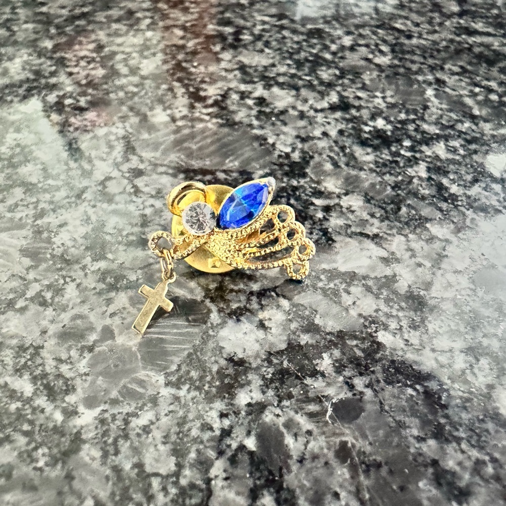 Elegant Gold and Blue Cross Pendant
